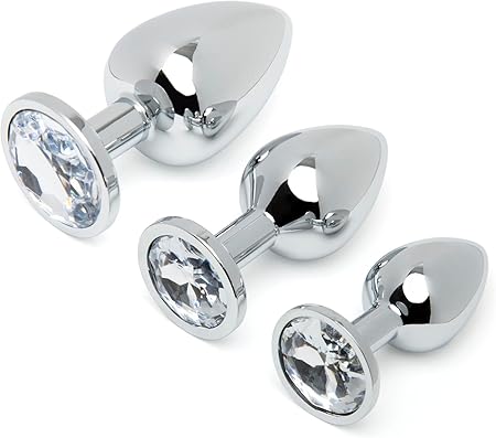 Luxury 3-Piece Smooth Stainless Steel Anal Plug Set with Diamond Base