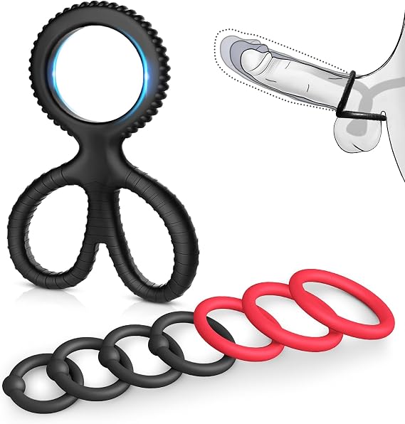 8-Piece Silicone Cock Ring Set with Multiple Sizes and Combination Designs  