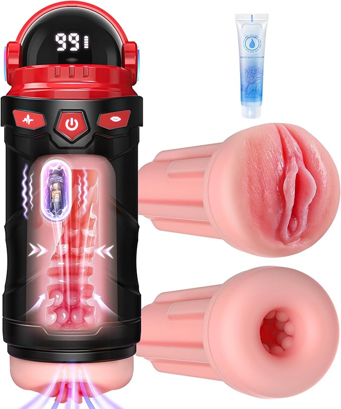 Male Masturbator Sex Toys for Men Vibrating Pocket Pussy Penis Pump 2 Sleeves Realistic Fleshy with 9 Sucking  9 Vibrating