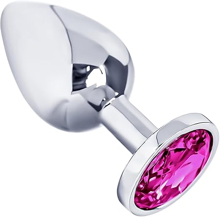 Luxury Smooth Stainless Steel Anal Plug with Pink Crystal Diamond Base