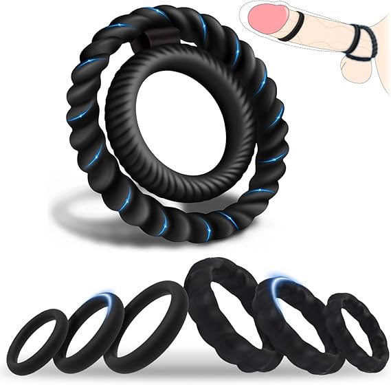 Dual Ring Silicone Cock Ring Set with 7 Adjustable Sizes  