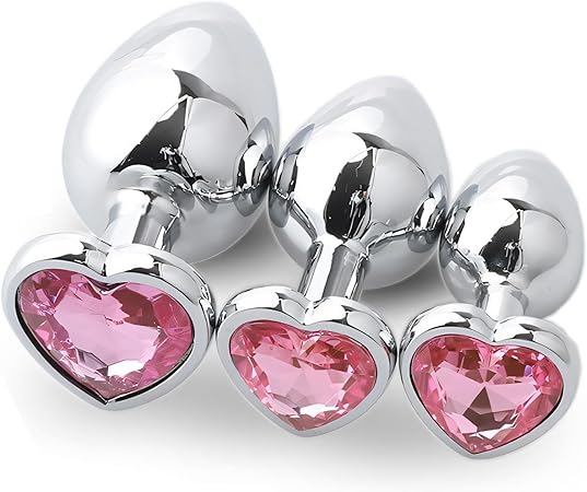 Luxury 3-Piece Metallic Progress Training Anal Plug Set with Crystal Heart Base