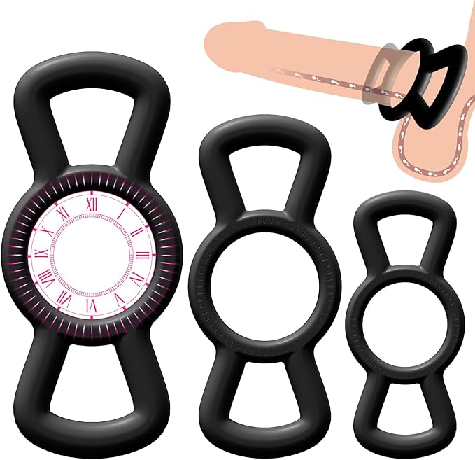 Adjustable Silicone Cock Ring Set with Side Handles and 3 Sizes  