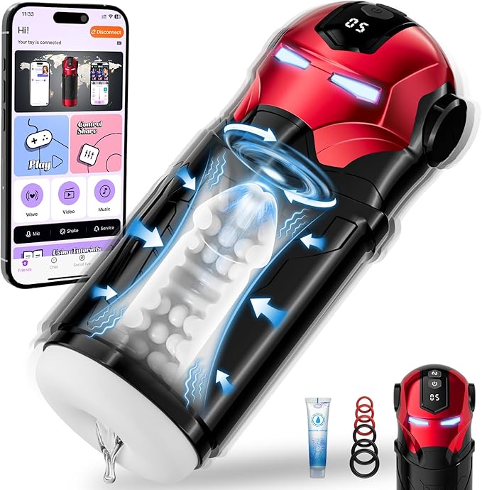 Male Masturbator Mens Sex Toy - APP Control Sex Toys for Men Male Stroker with Upgraded 5 Swing Rotating 5 Vibrating & LED