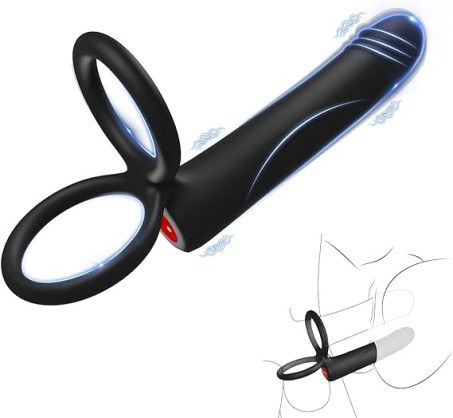 Double Penetration Vibrating Cock Ring with Anal Dildo and USB Charging  