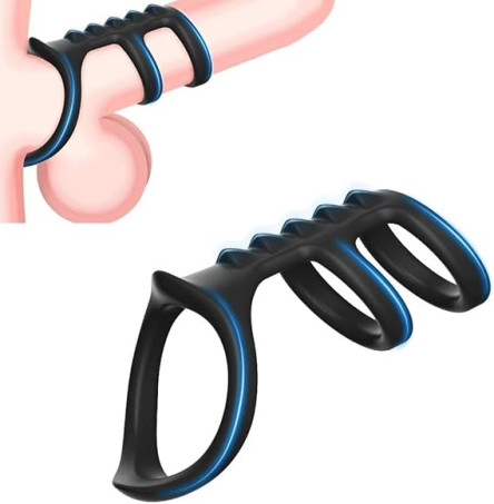 Multi-Ring Textured Silicone Penis Sleeve with Dual Ring Design 
