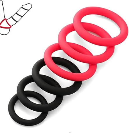 6-Piece Silicone Cock Ring Set with Multiple Sizes for Men  