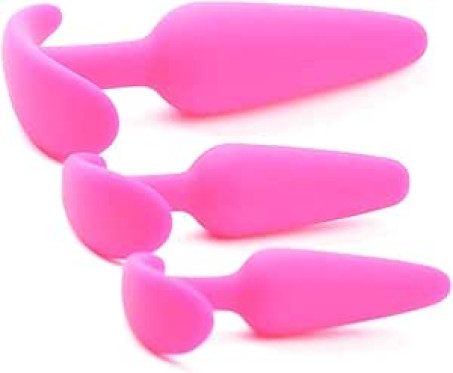 BeHorny Premium Grade Silicone Triple Butt Plug Set, Pink, 3 Size Options for All Experience Levels