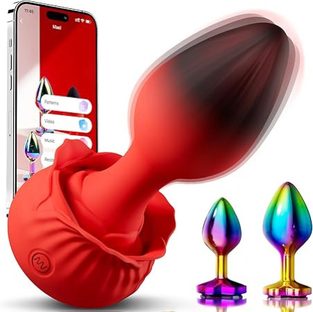 Rose & Heart App-Controlled Vibrating Silicone & Stainless Steel Plug Set (3-Piece Luxury Collection)