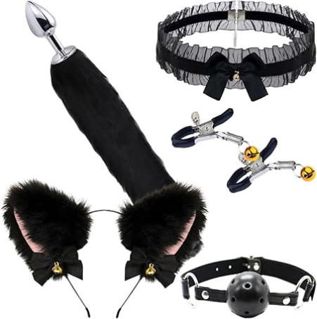 Stainless Steel Fox Tail Plug & Cat Ears Cosplay Set