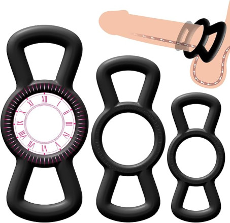 Adjustable Silicone Cock Ring Set with Side Handles and 3 Sizes  