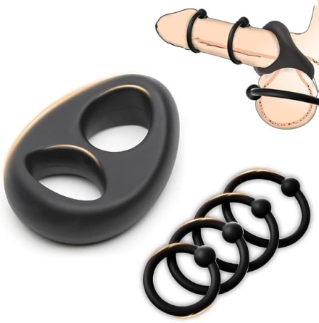 5-Piece Modular Silicone Cock Ring Set with Multiple Wearing Options